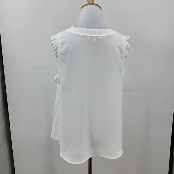 Maison D Amelie Tank Top Women S Small White Slightly Sheer Ruffle Sleeves Shirt - Picture 3 of 11